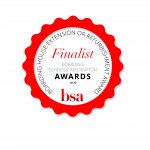 A red and white circular badge reads BOARDING HOUSE EXTENSION OR REFURBISHMENT AWARD Finalist BOARDING SCHOOLS ASSOCIATION AWARDS 2020, with St Andrew's Prep and BSA in black and red text.