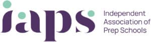 Logo for the Independent Association of Prep Schools (IAPS), featuring stylised purple letters iaps and green dots above the i and p, followed by the organisation’s full name in purple text, as seen at St Andrew's Prep.