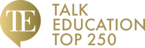Gold text reads TE Talk Education Top 250 with the letters TE inside a gold speech bubble on the left, highlighting St Andrew's Prep. The design has a clean, modern appearance on a white background.